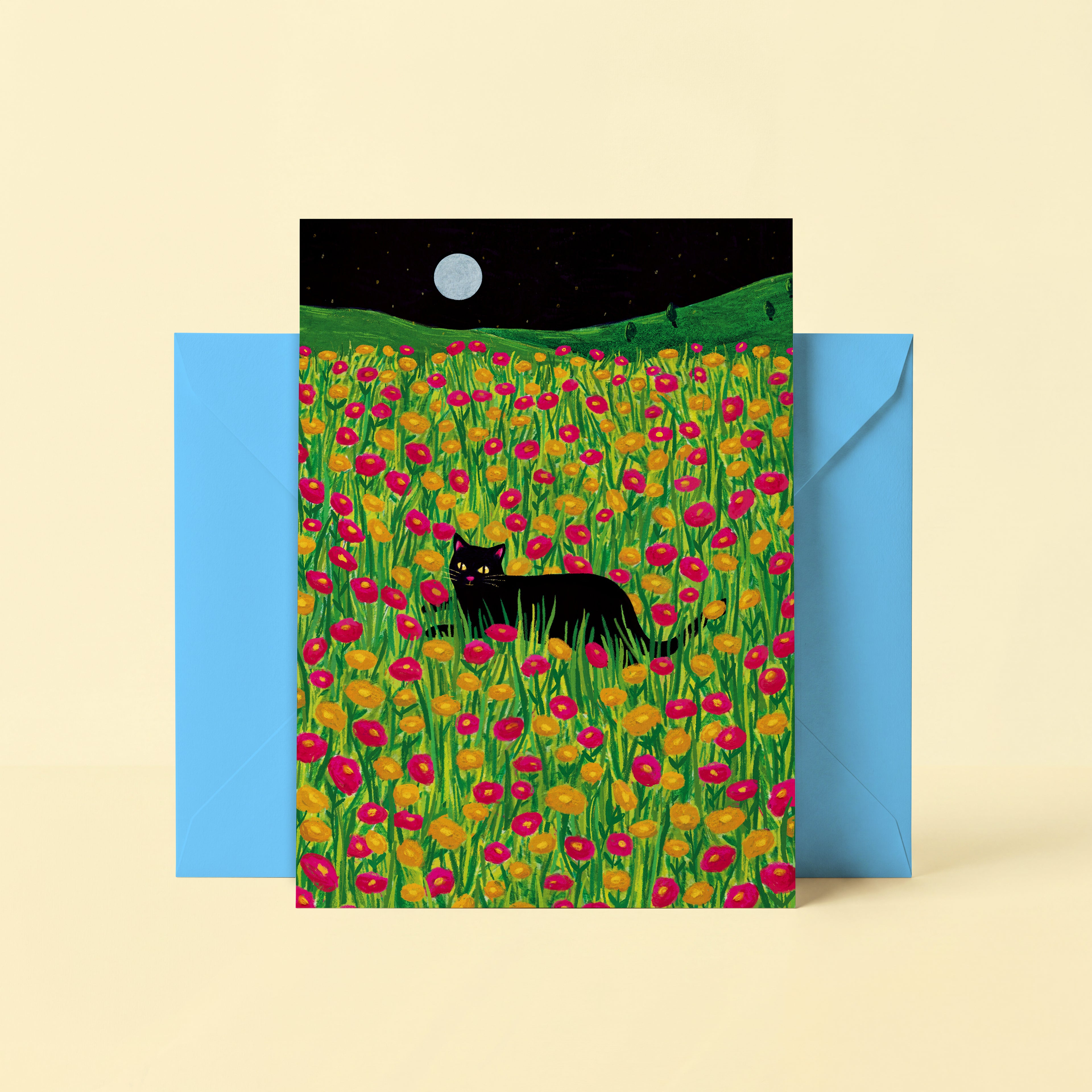 Black Cat Floral Card