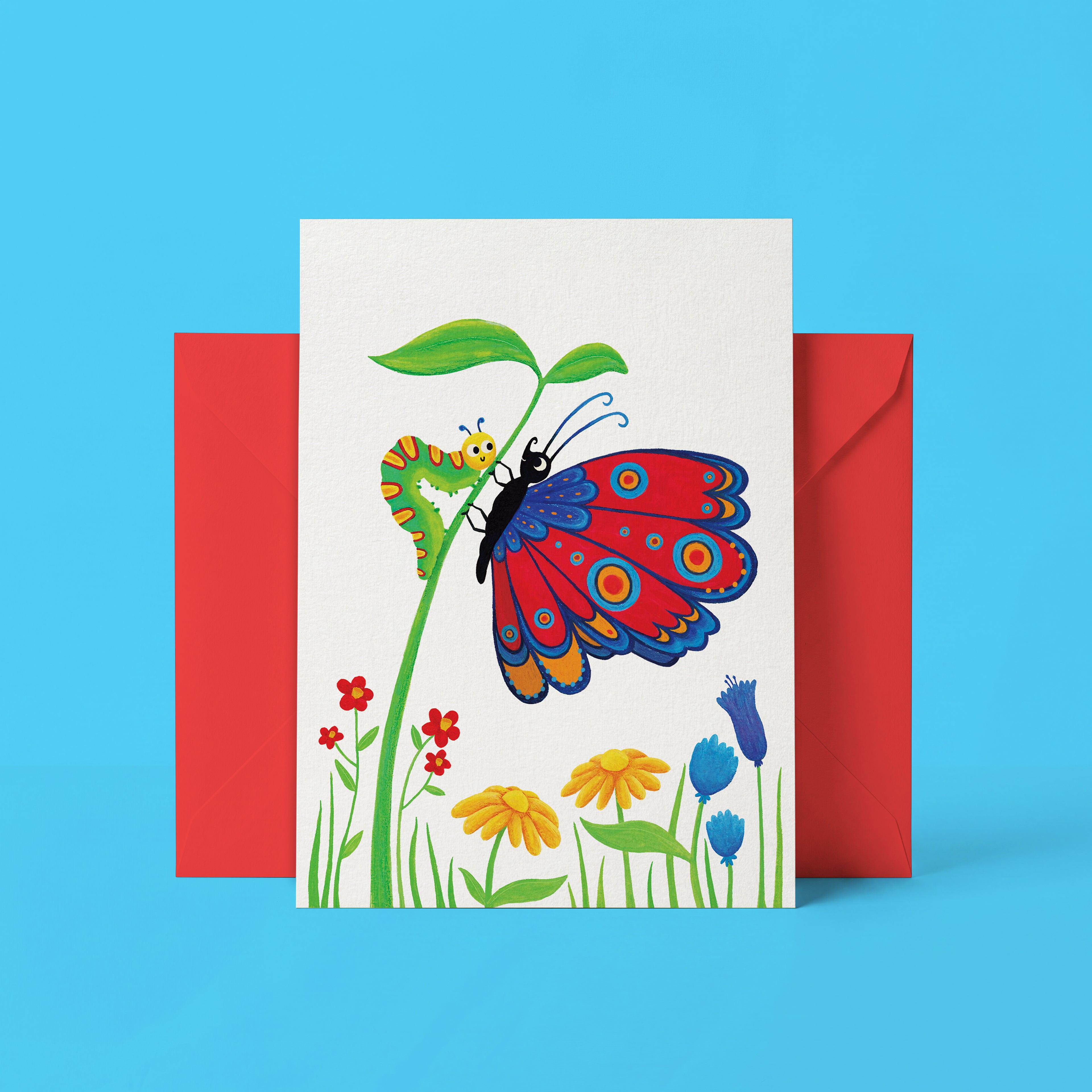 Caterpillar And Butterfly Card