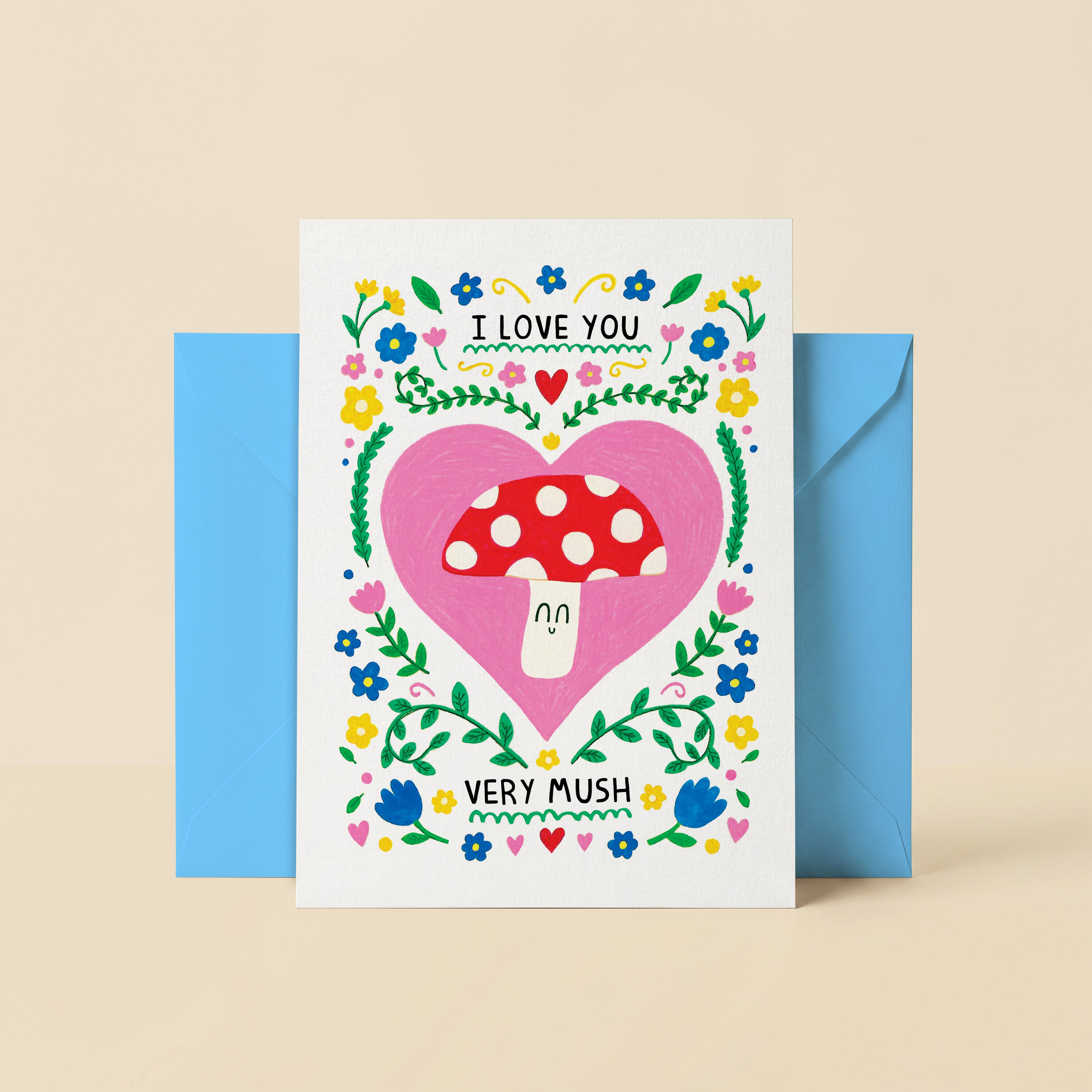Mushroom Valentines Card - I Love You Very Mush