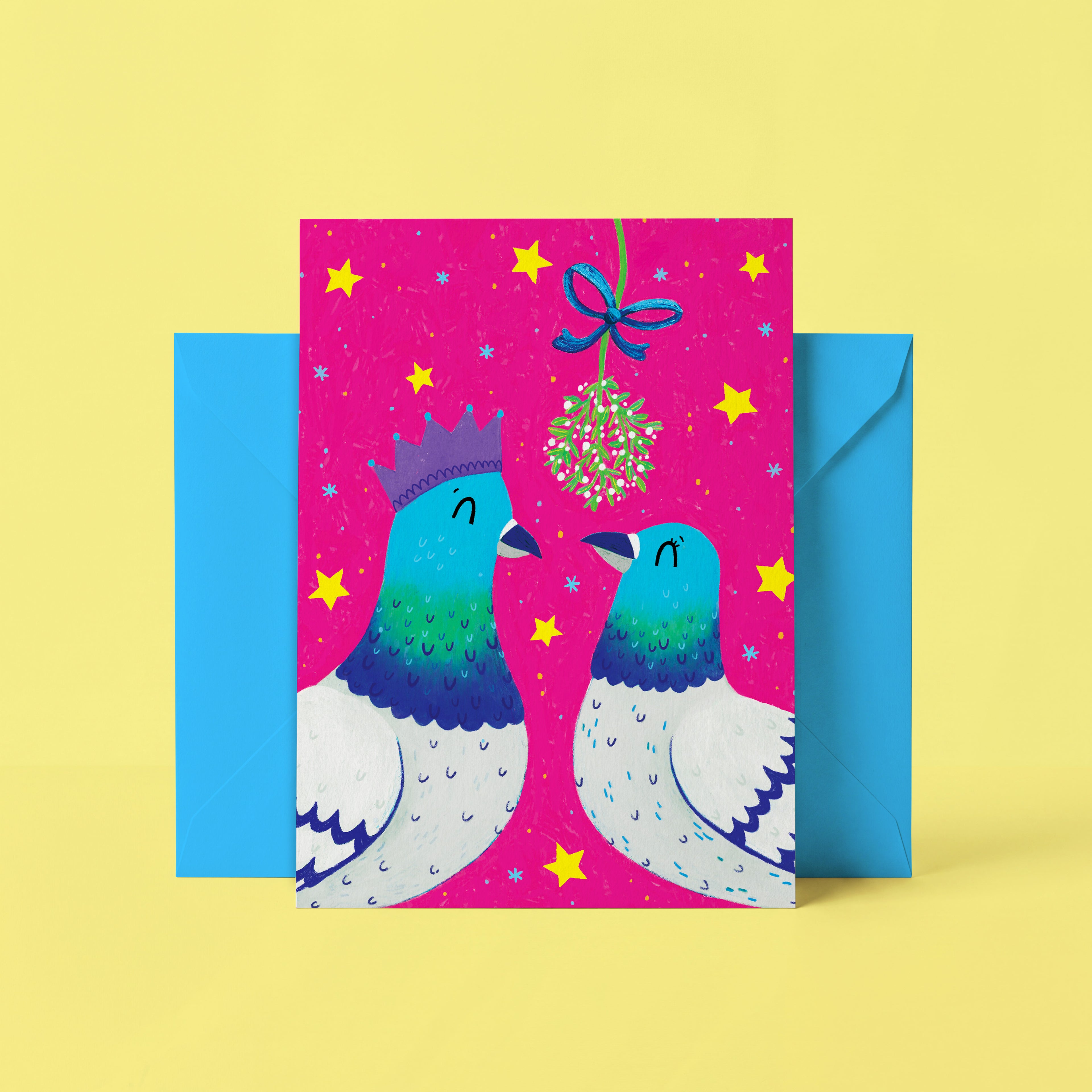 Christmas Pigeon Mistletoe Card