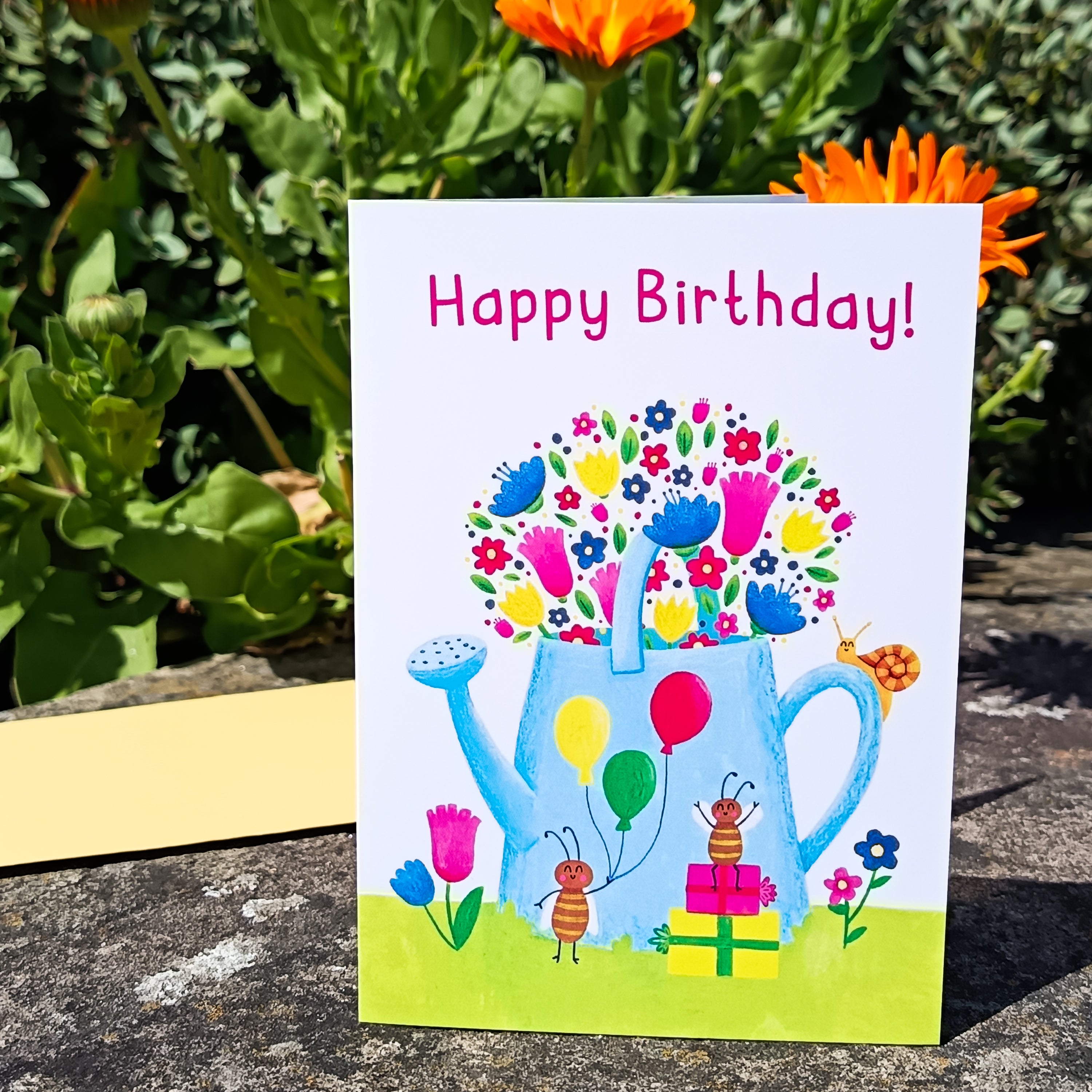 Happy Birthday Card - Watering Can Party